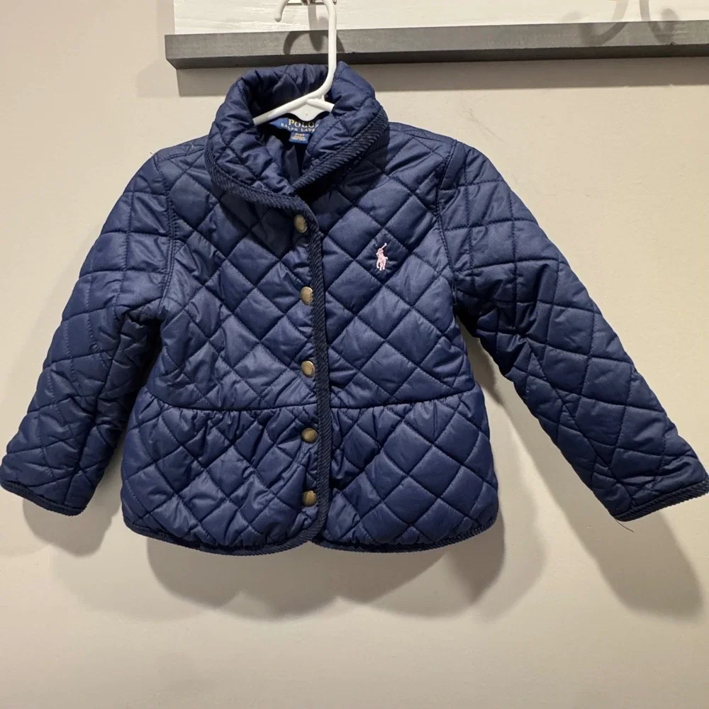 Polo by Ralph Lauren Navy Quilted Kids Jacket with White Logo
